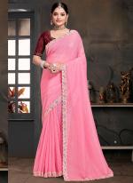 Currency Silk Pink Wedding Wear Embroidery Work Saree